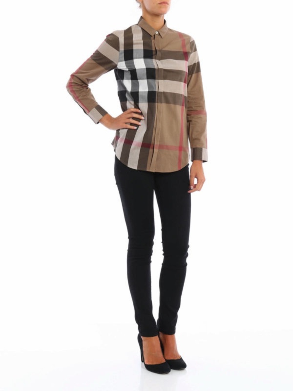 Burberry Womens Sz Large Classic Plaid Button Down Dress Shirt